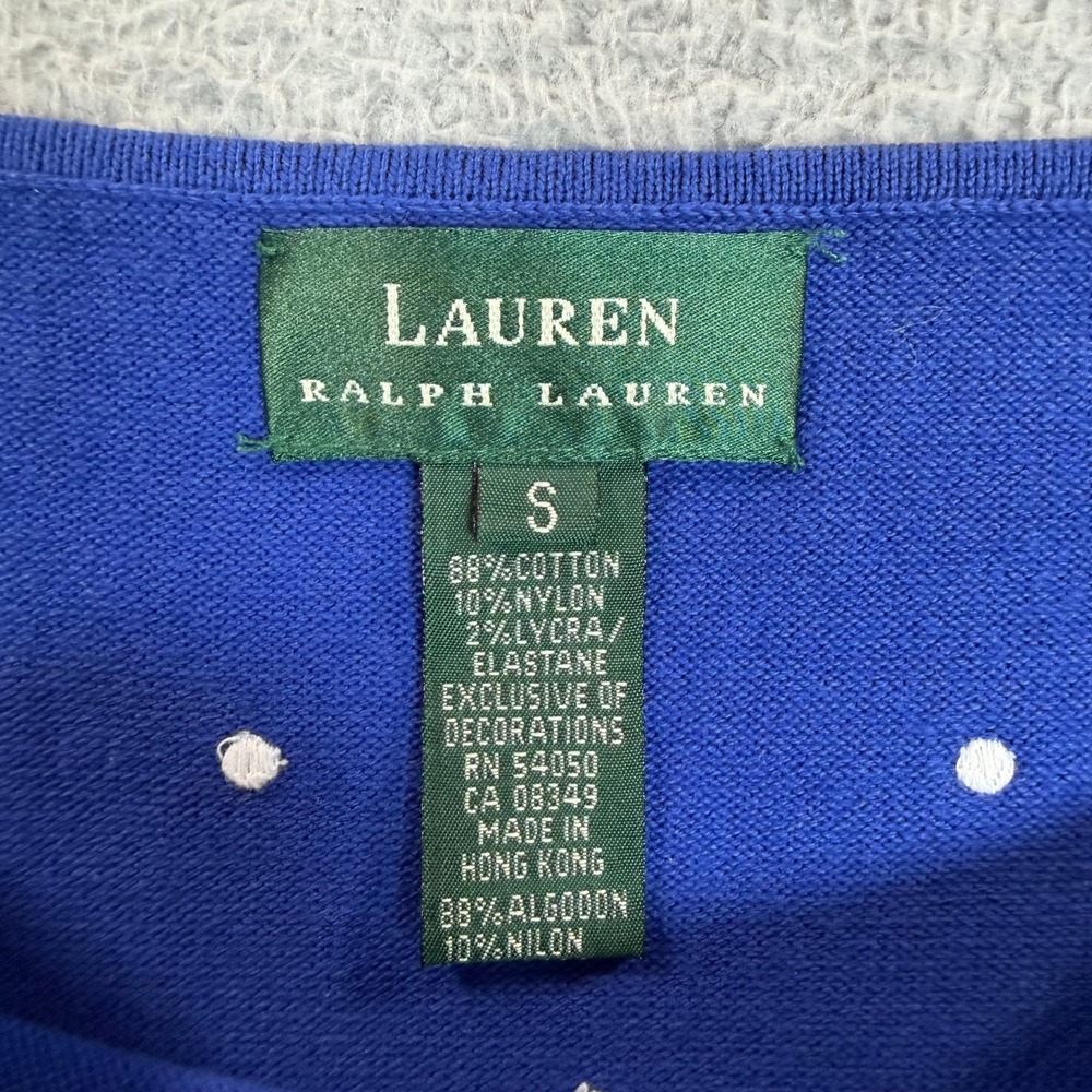 Lauren Ralph Lauren Blue Polka Dot Boat Neck 3/4 Sleeve Knit Top Small - Picture 6 of 10